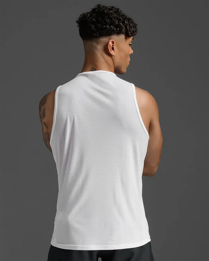 2XU Men's Aero Mesh Tank - White/Silver Reflective