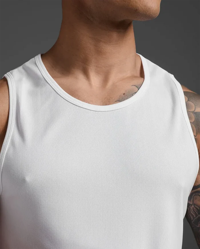 2XU Men's Aero Mesh Tank - White/Silver Reflective