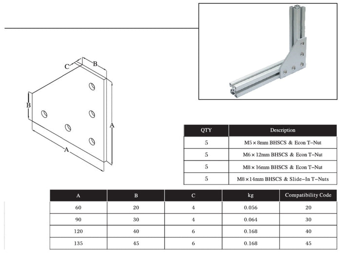 5L Bolts Reinforcement Connection Joining plate   4040 (5 L Joining plate) - Extrusion and CNC