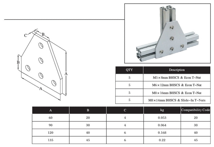 5T Bolts Reinforcement Connection Joining plate   4545 (5 Tee Joining plate) - Extrusion and CNC