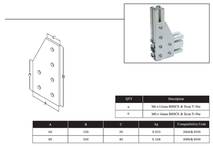 6L Bolts Reinforcement Connection Joining plate   4080 (6 L Joining plate) - Extrusion and CNC