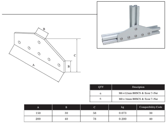 6T Bolts Reinforcement Connection Joining plate   4040 (6 Tee Joining plate) - Extrusion and CNC