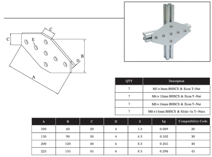 7 Cross Bolts Reinforcement Connection Joining plate   2020 (7 Cross Joining plate) - Extrusion and CNC