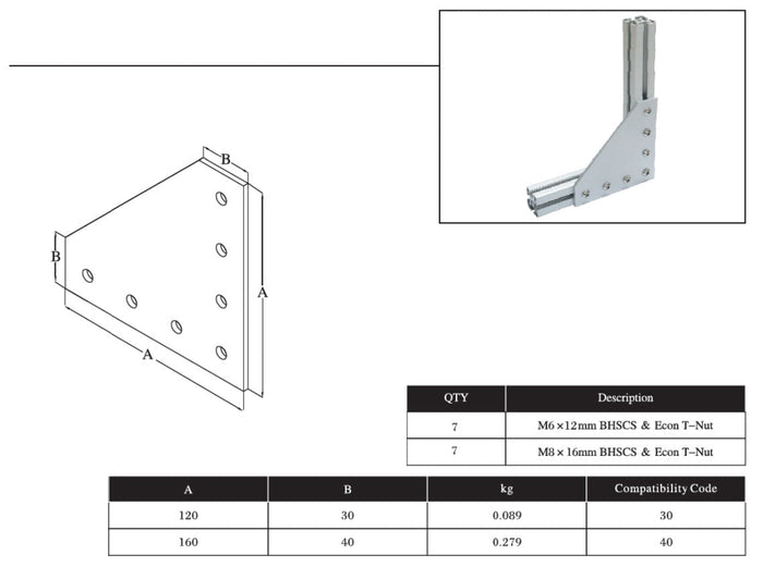 7L Bolts Reinforcement Connection Joining plate   3030 (7 L Joining plate) - Extrusion and CNC