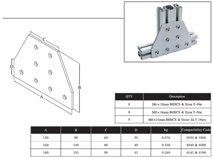 8T Bolts Reinforcement Connection plate   3060 (8 Tee Joining plate) - Extrusion and CNC