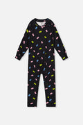 Baby One Piece Thermal Underwear Black Printed Gummy Bears-0