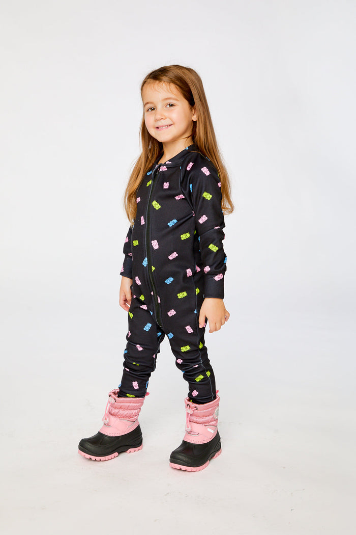 Baby One Piece Thermal Underwear Black Printed Gummy Bears-2