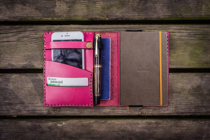 Leather Rhodia A6 Notebook Cover - Pink