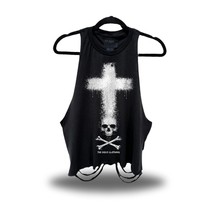 SKULL CROSS ROAD RASH CROP TANK TOP