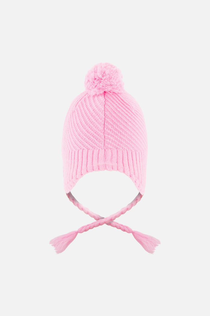 Winter Peruvian Knit Hat With Pompom Pink-2
